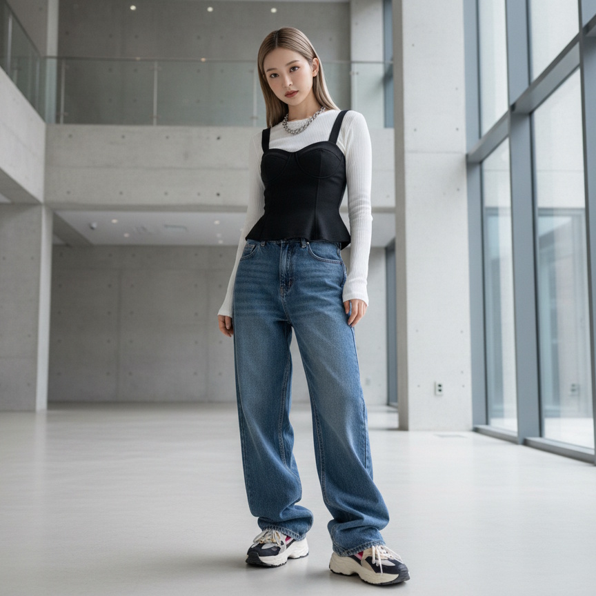 ペプラムシルエットのコーディネート例
