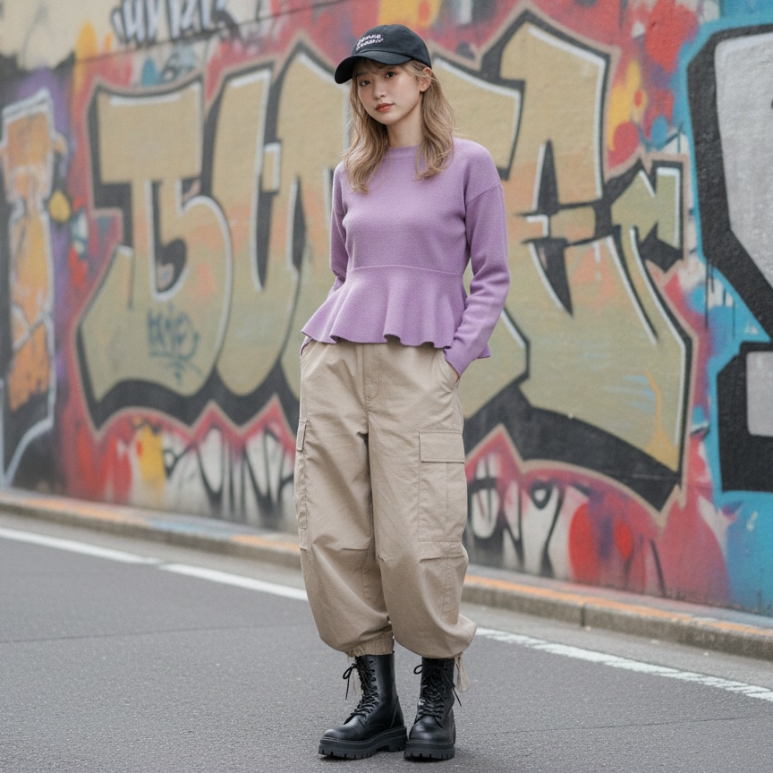 ペプラムシルエットのコーディネート例