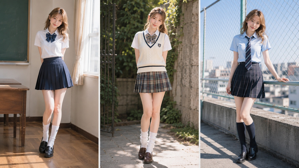 スクールガール風ファッションのコーディネート例