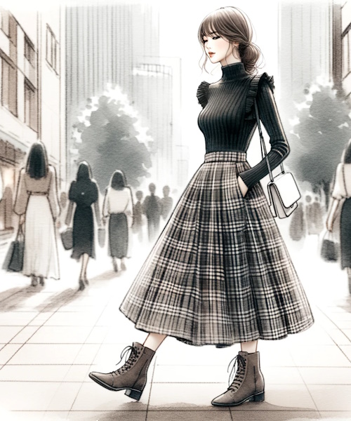 肩フリルトップスのニットやブラウス、ワンピースの可愛いコーディネートまとめ