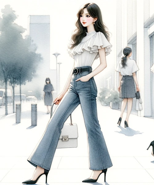 肩フリルトップスのニットやブラウス、ワンピースの可愛いコーディネートまとめ