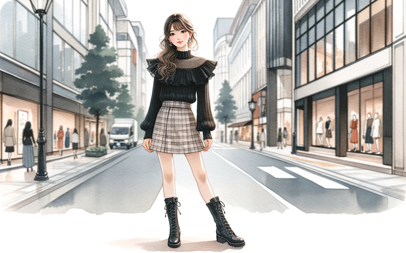 肩フリルトップスのニットやブラウス、ワンピースの可愛いコーディネートまとめ