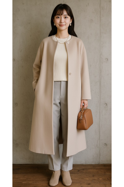 ロング丈オーバーサイズアウター×ショート丈トップス