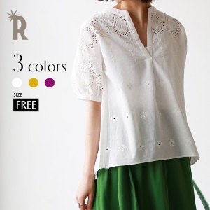 REAL CUBE・カットワーク刺繍スキッパーブラウス/4,000円