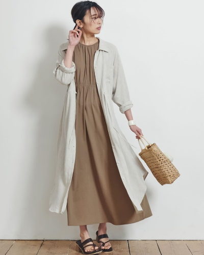 Re:EDIT前後2WAYオーガニックコットンウエストギャザーロングワンピース2,990円