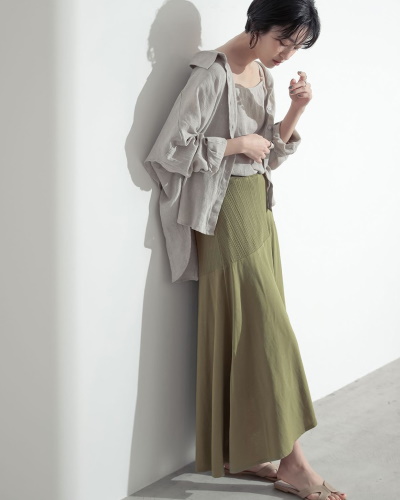 Re:EDITオーガニックコットンウエストリブラップフレアスカート3,590円