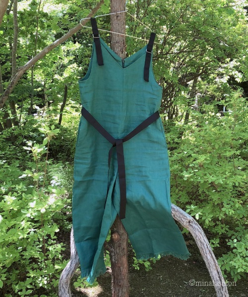 REAL CUBE リネンリボンベルトオールインワン