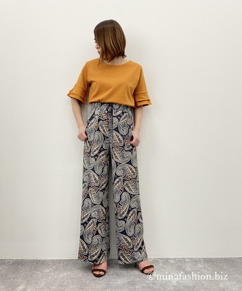 DoCLASSE　UVスラブ・ワイドロングパンツ／柄