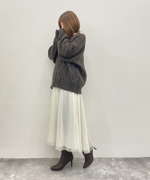 SAISON DE PAPILLON アーガイル調ケーブル編みニットプルオーバー