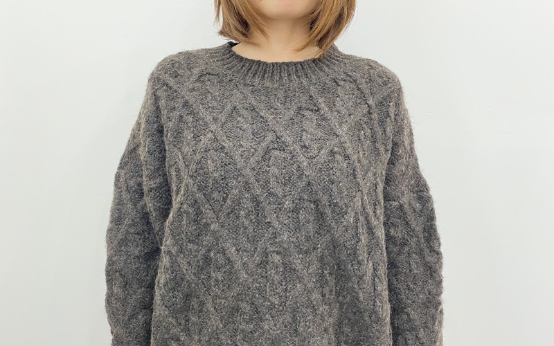 SAISON DE PAPILLON アーガイル調ケーブル編みニットプルオーバー