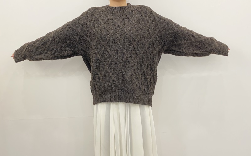 SAISON DE PAPILLON アーガイル調ケーブル編みニットプルオーバー