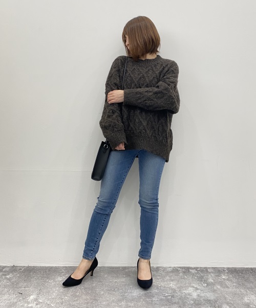 SAISON DE PAPILLON アーガイル調ケーブル編みニットプルオーバー