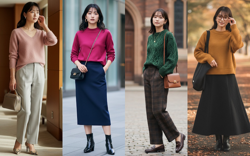 40代の冬を明るく彩るきれい色ニット。大人が素敵に見える選び方と着こなし