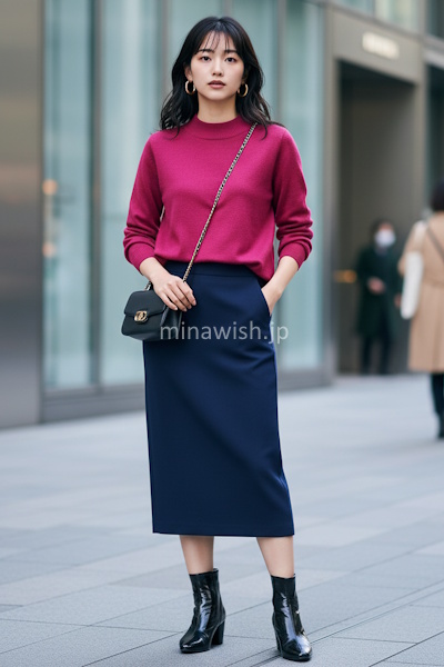 40代の冬を明るく彩るきれい色ニット。大人が素敵に見える選び方と着こなし