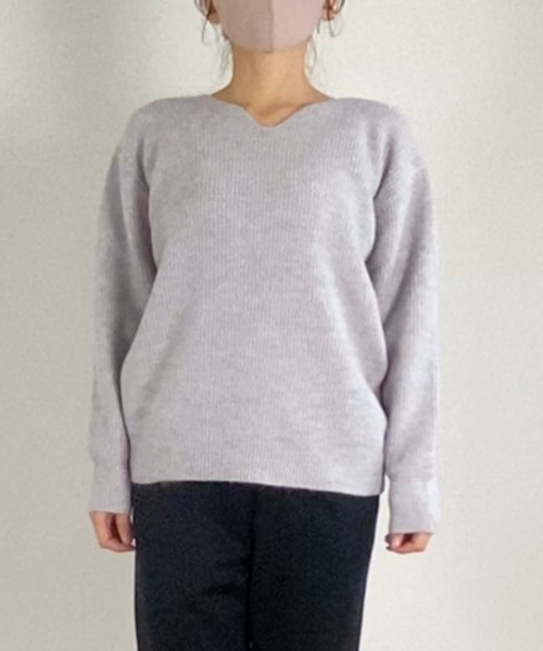 DoCLASSE　フラッフィーニット・畦編みキーネック