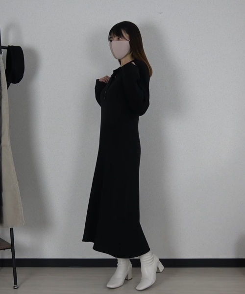 GU　リブニットポロワンピース(長袖)Q