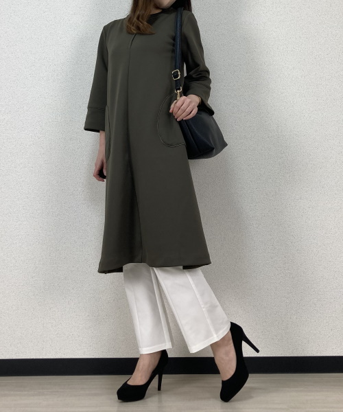 DoCLASSE　ダブル編みジャージー・キーネックワンピース