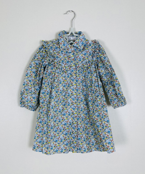 SHEIN 女の子幼児 ドレス ディティ花柄プリント フリルトリム ランタンスリーブ