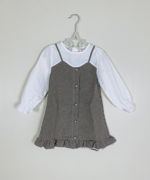 女の子幼児 ツーインワンドレス ギンガム フラウンススリーブ フリル裾