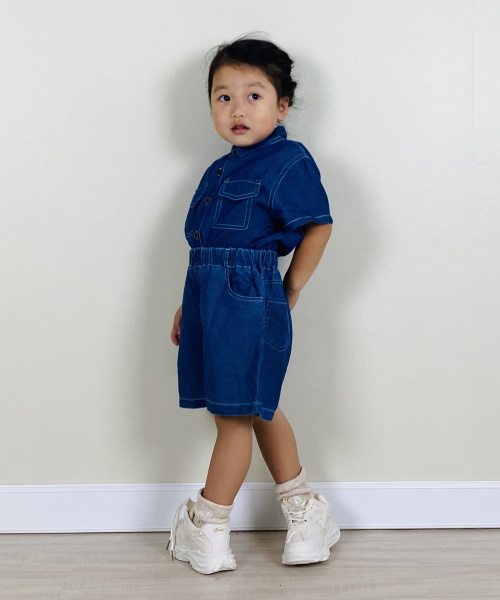 女の子幼児 フレアレッグ デニムオーバーオール