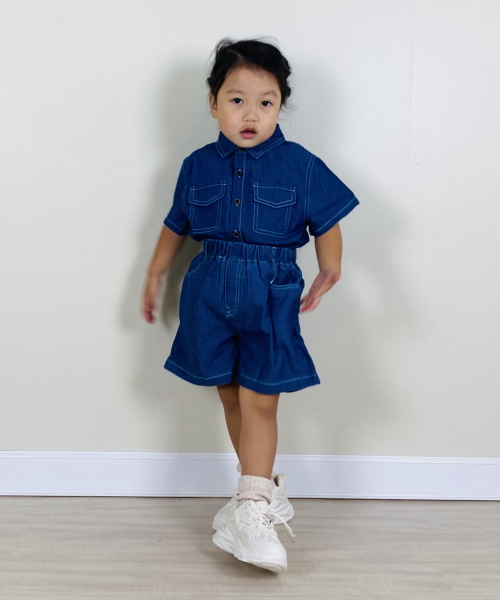 女の子幼児 フレアレッグ デニムオーバーオール