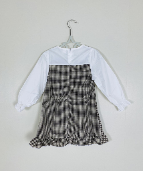 女の子幼児 ツーインワンドレス ギンガム フラウンススリーブ フリル裾