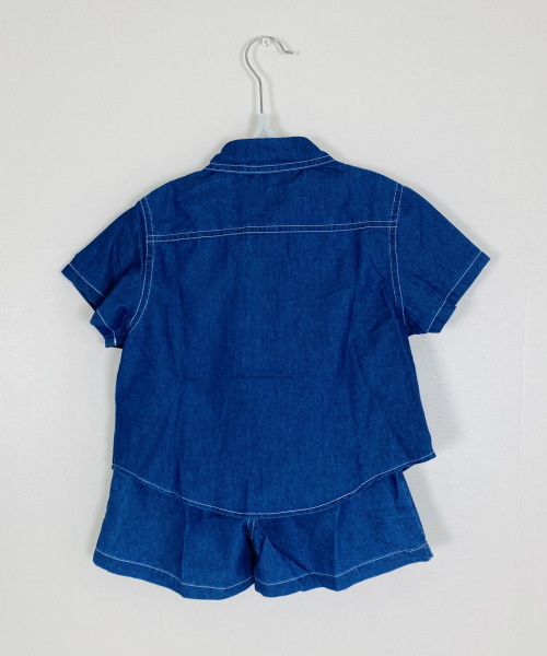 女の子幼児 ドロップショルダー フラップポケット デニムブラウス ＆ ショートパンツ
