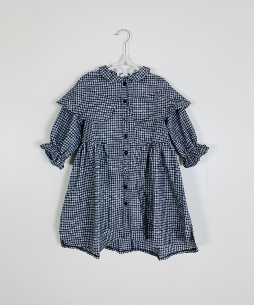 SHEIN 女の子幼児 格子縞 フラウンススリーブ フリルトリム ウール混紡 コート