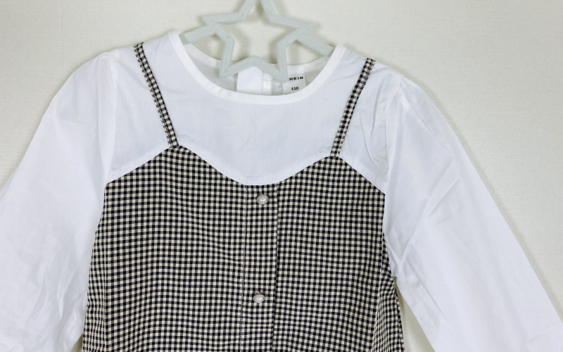 女の子幼児 ツーインワンドレス ギンガム フラウンススリーブ フリル裾