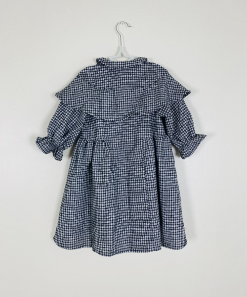 SHEIN 女の子幼児 格子縞 フラウンススリーブ フリルトリム ウール混紡 コート