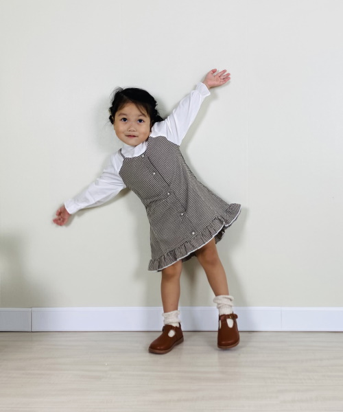 女の子幼児 ツーインワンドレス ギンガム フラウンススリーブ フリル裾
