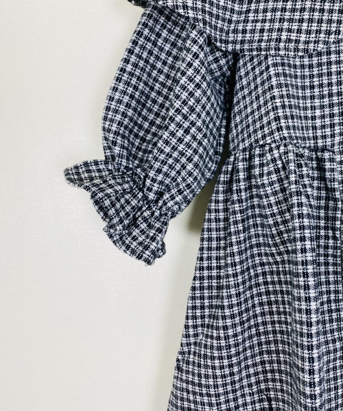 SHEIN 女の子幼児 格子縞 フラウンススリーブ フリルトリム ウール混紡 コート