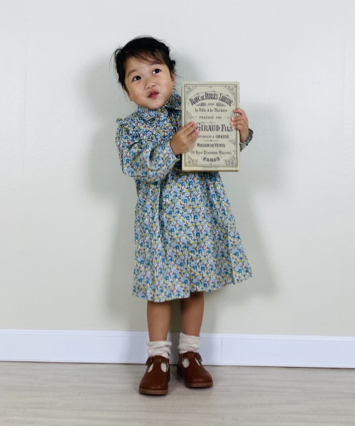 SHEIN 女の子幼児 ドレス ディティ花柄プリント フリルトリム ランタンスリーブ