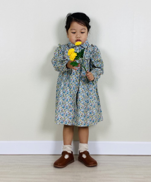 SHEIN 女の子幼児 ドレス ディティ花柄プリント フリルトリム ランタンスリーブ