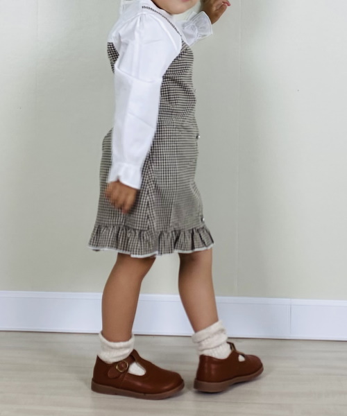 女の子幼児 ツーインワンドレス ギンガム フラウンススリーブ フリル裾