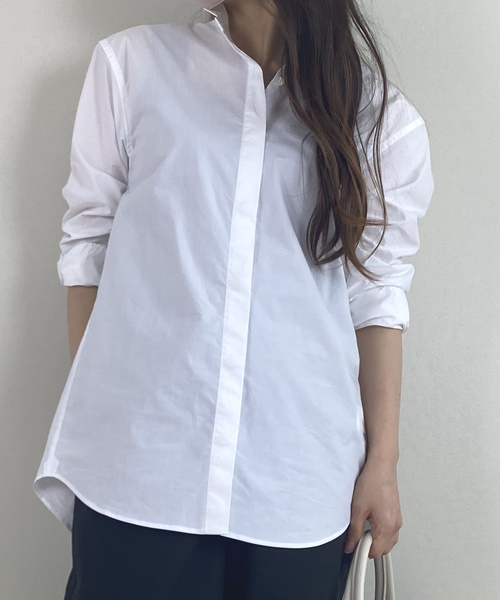 DoCLASSE　高密度コットン・スタンドカラーシャツ 