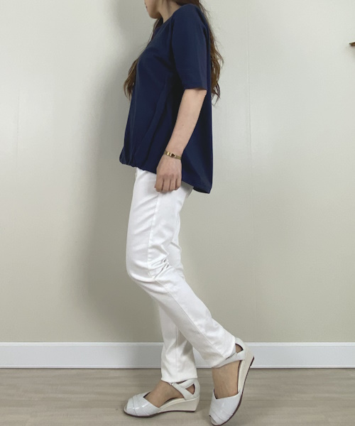 DoCLASSE　ドローコード付ボートネック／5分袖・ドゥクラッセTシャツ　4,389円（税込）