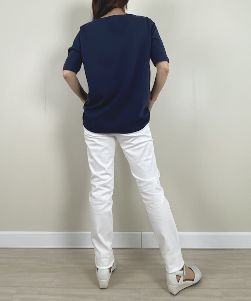 DoCLASSE　ドローコード付ボートネック／5分袖・ドゥクラッセTシャツ　4,389円（税込）