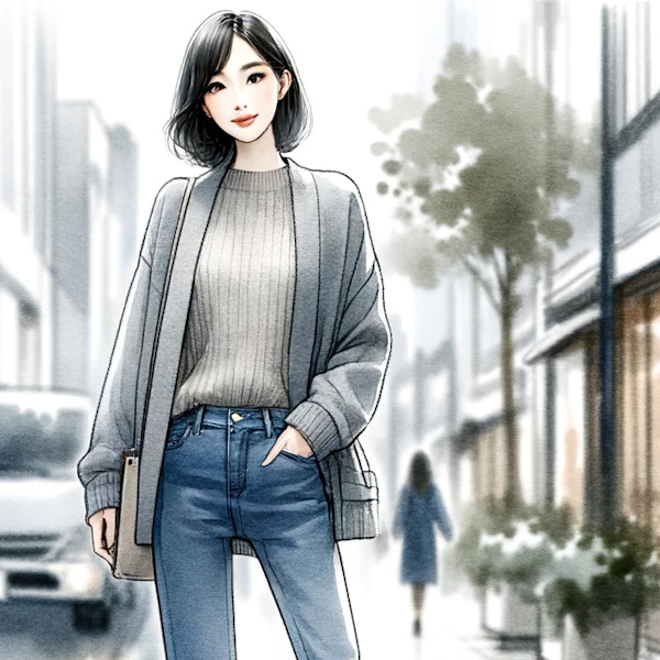 シンプルなカーディガンをおしゃれに着る・40代大人の女性が素敵に見える着こなし方法