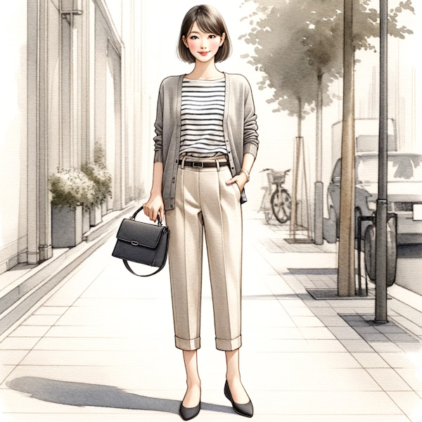 シンプルなカーディガンをおしゃれに着る・40代大人の女性が素敵に見える着こなし方法