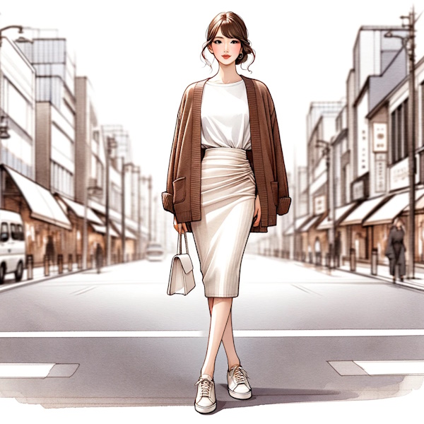 シンプルなカーディガンをおしゃれに着る・40代大人の女性が素敵に見える着こなし方法