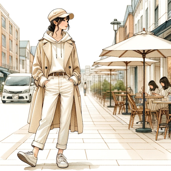 #今日のコーデ トレンチコート×フードパーカーのレイヤードで軽やかな11月後半コーデ