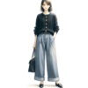 上品ブラックニット×デニムワイドパンツの大人カジュアルな着こなし術
