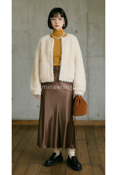 休日デート＆カフェ「シャギー×サテンの大人甘辛ミックス」